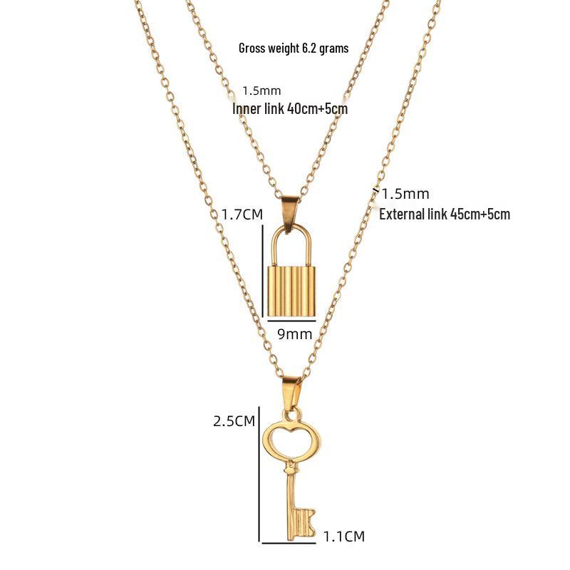 Trendy Korean-Style Stainless Steel Double-Layer Stackable Key Necklace - Creative Festival Gift