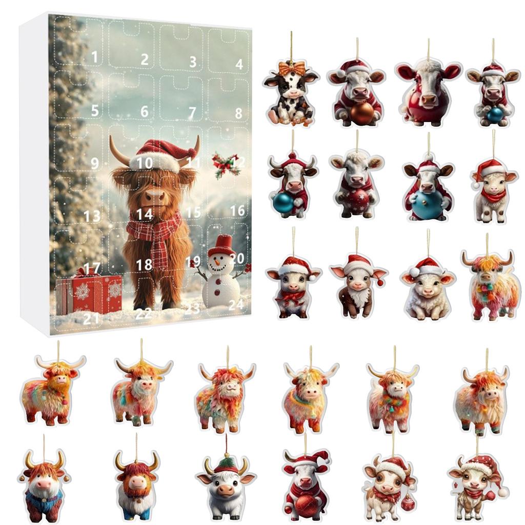 Cow Christmas Countdown 2D Flat Pendant Ornament Set
