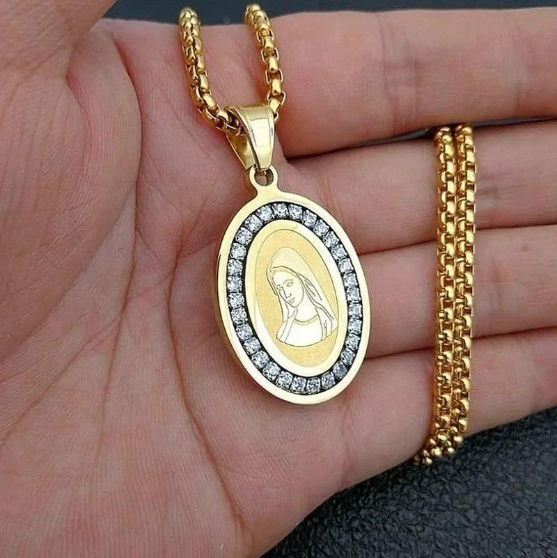 Exquisite Zircon Catholic Virgin Mary of Guadalupe Medal Necklace Women's Fashion Good Luck Amulet Jewelry