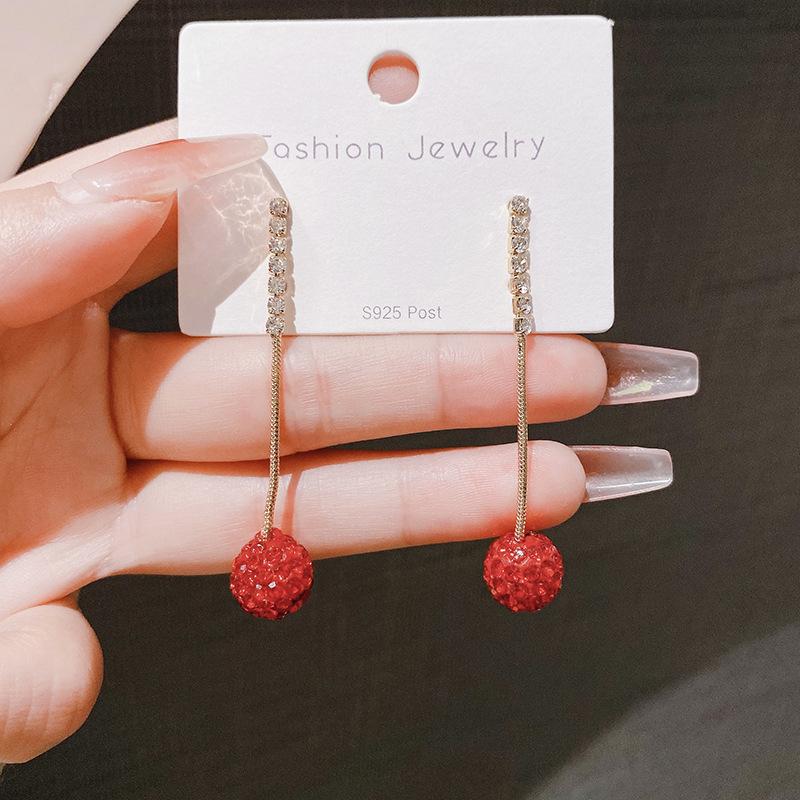 Fashion Atmospheric Red Velvet Bow Earrings Femininity Sweet Flower Long Fringed Versatile Earrings