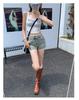 Summer 2025 Women's High-Waisted Stretch Denim Shorts - Slimming A-Line Hot Pants