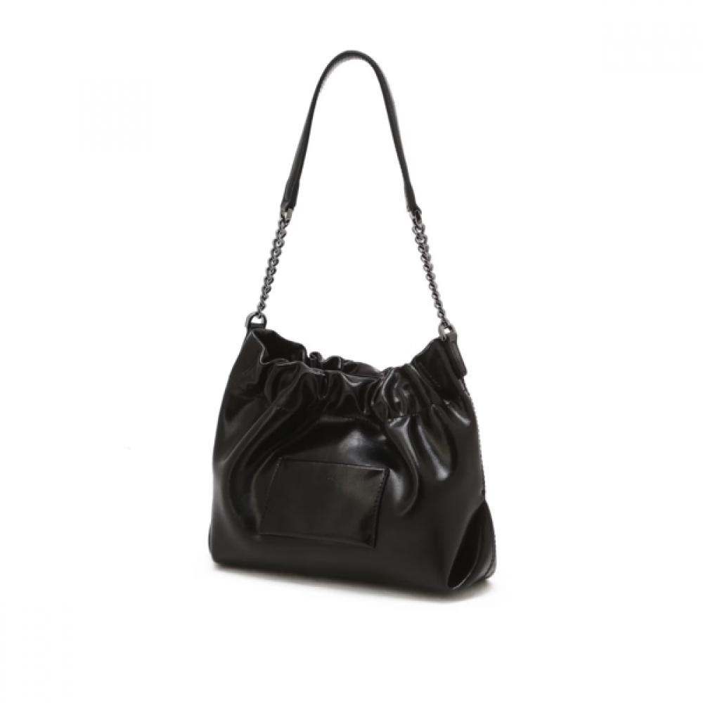Daks Black Dd Logo Leather Chain Shoulder Crossbody Bag