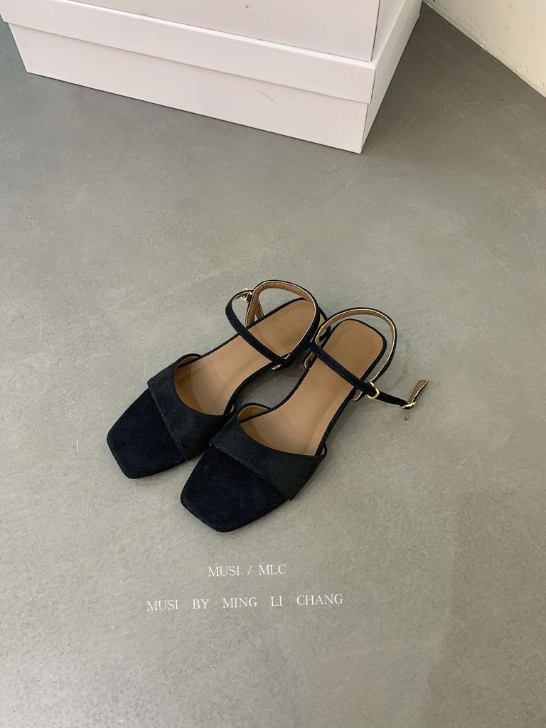 Sandals Wedge Heel Square Toe SuedeOne-Strap Slippers Women'sSummer Outdoor Wear Resort Style Simple Women's