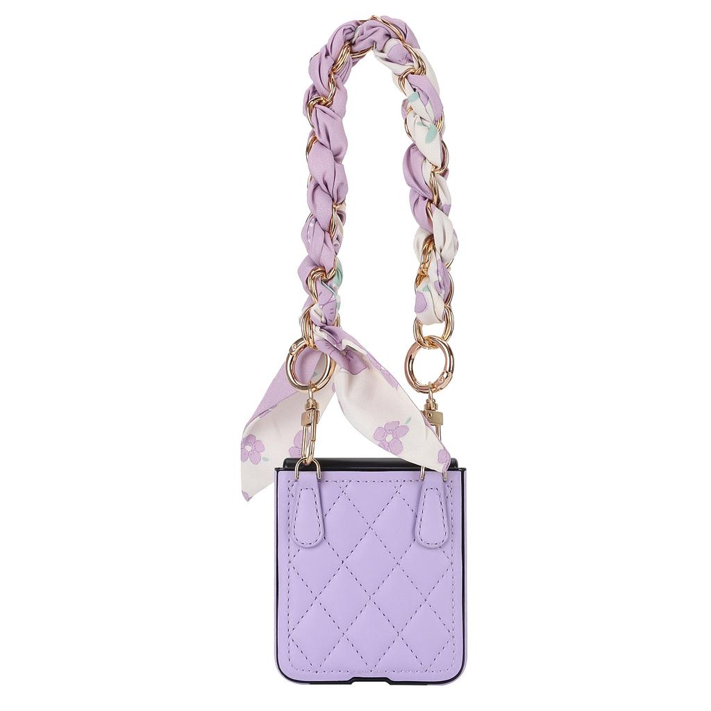 Applicable to Samsung Z Flip6 mobile phone case Flip4 small fragrant wind rhombus silk scarf diagonal span portable rope pocket 2