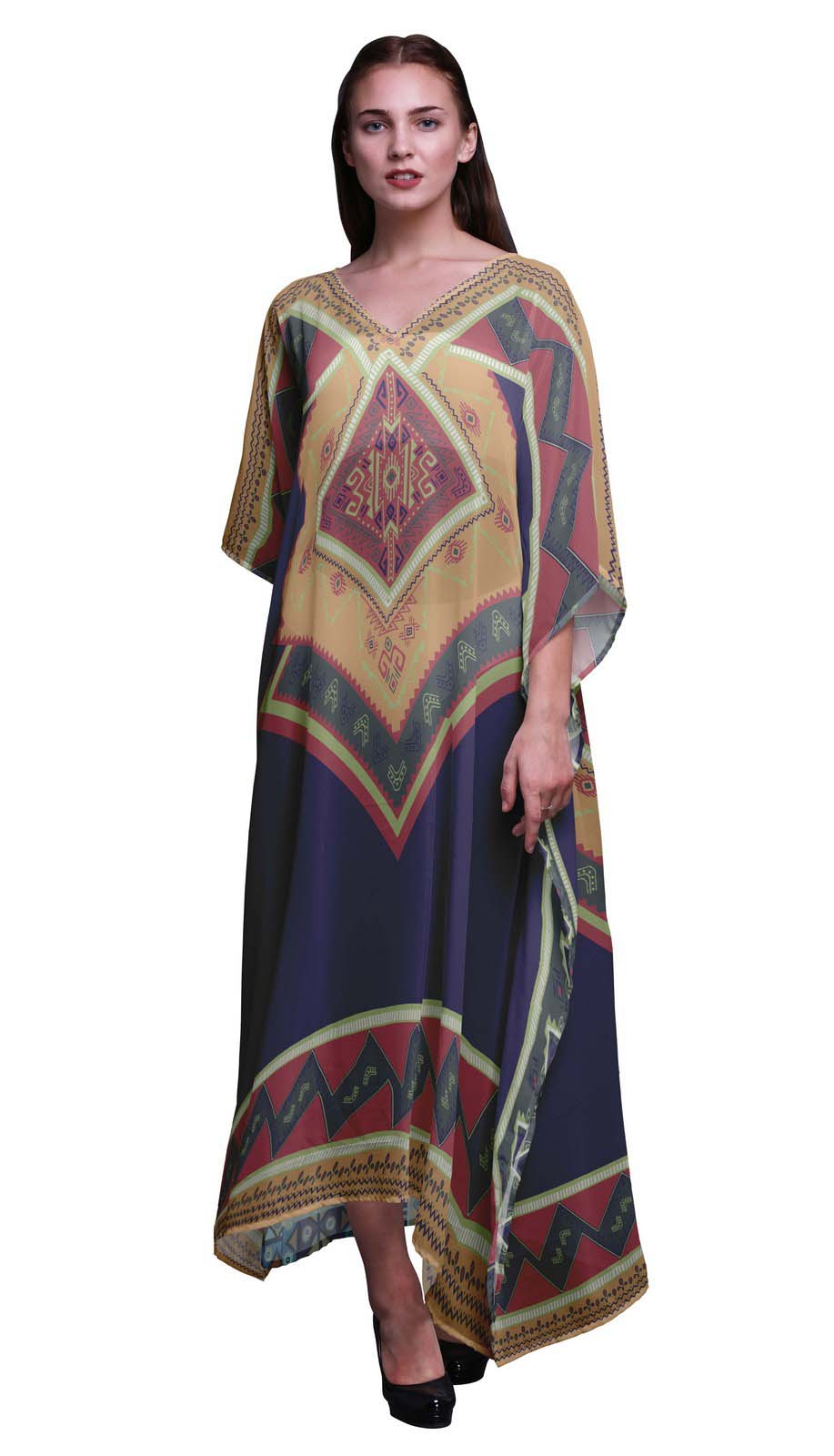 

Phagun Geometric African Ladies Kaftan Holiday Loungewear Maxi Dress Beach XL-3X темно-синього кольору