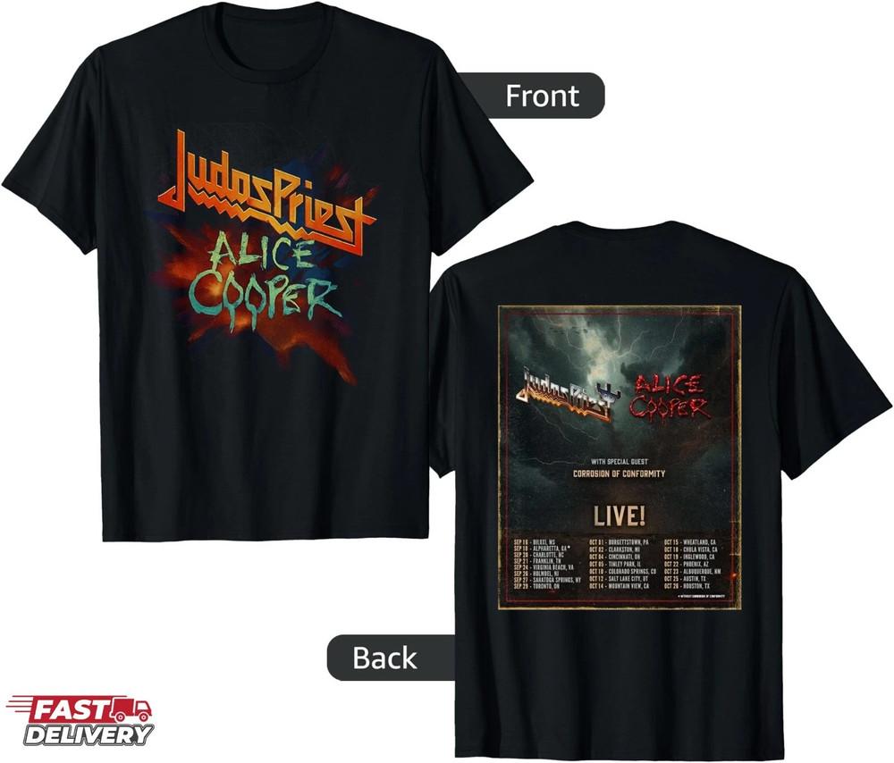 Judas Priest And Alice Cooper North American Tour Date 2025 Double-Sided T-Shirt