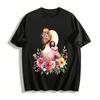 Floral Print Mom Holding Baby Casual Family Style Top Pure Cotton T-shirt