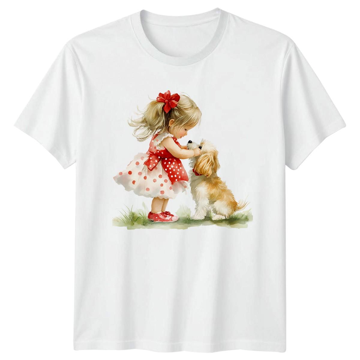 Girl Dog Friendship Children Animals Graphic Tee Men Women Unisex T Shirt XXXXL