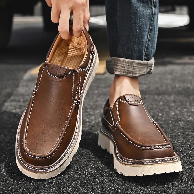 Mode Italienische Herren Freizeitschuhe aus Leder Dicke Sohle Mode Outdoor Weiche Sohlen Weichsohlenschuh Business Echtes Leder Fahrschuhe