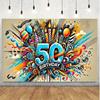 2D plane, 2D plane banner - Vibrant 50th birthday party background banner - in a colorful graffiti style design