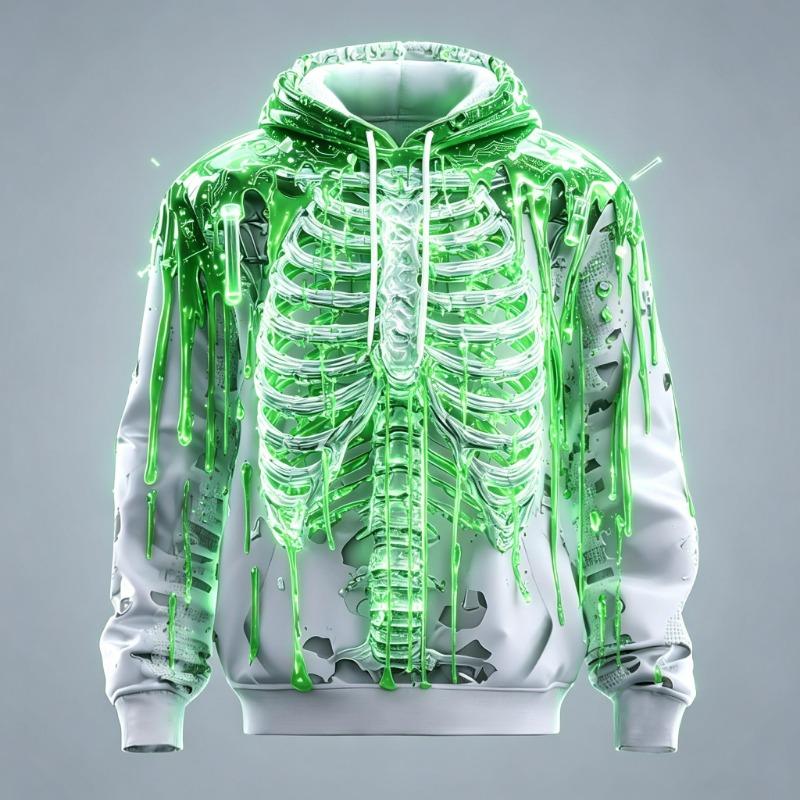 Men's Skeleton Ribcage Red Black Rose Full Print Hoodie Halloween Gothic Long Sleeve Hooded Sweatshirt For Club Street Style