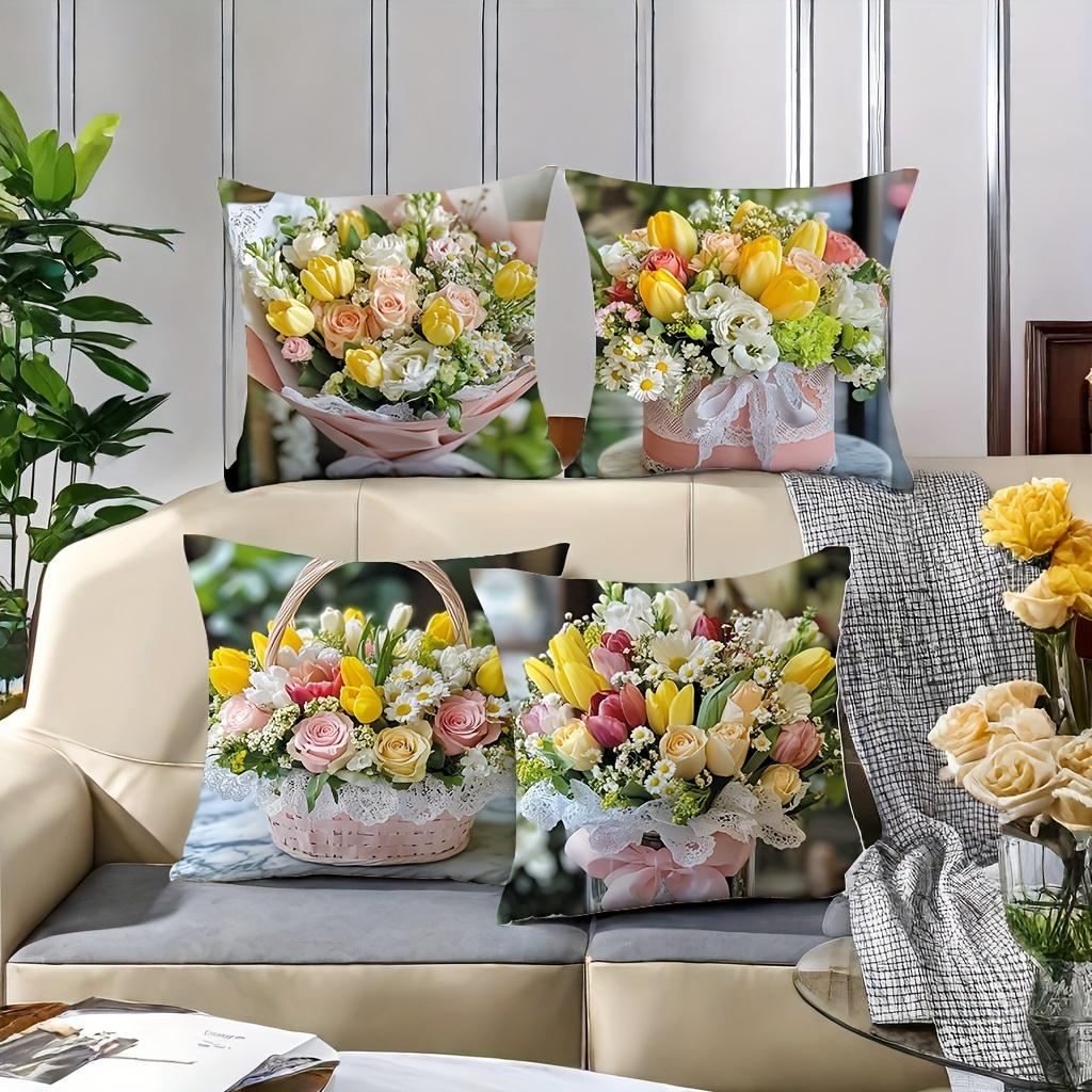 Colorful Flower Bouquet Patterned Cushion for Home Polyester pillowcase, sofa decorative cushion cov Headboard Pillow