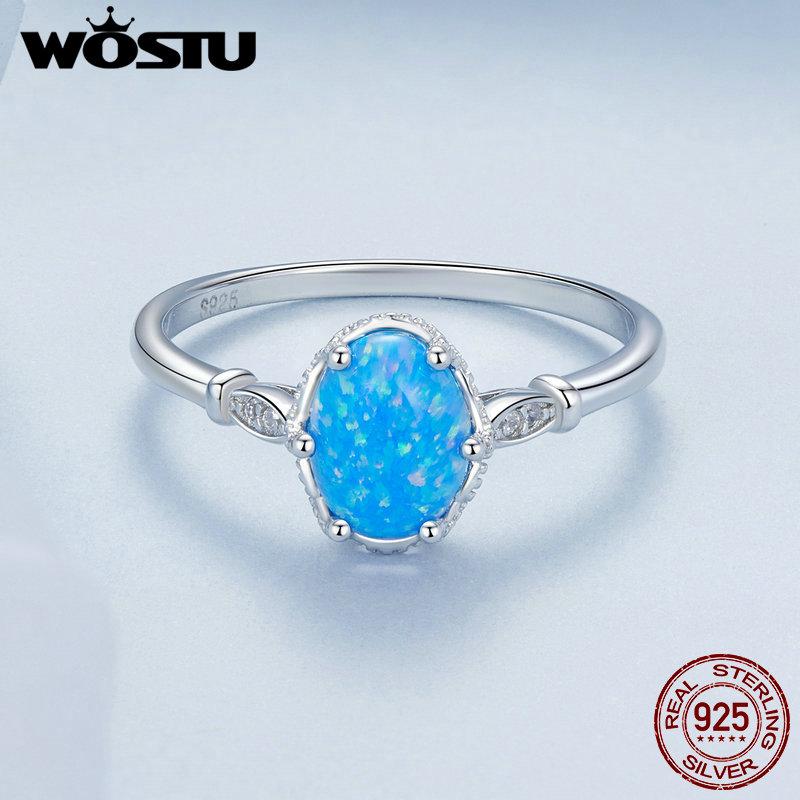 WOSTU 925 Sterling Silver Crown Blue Opal Ring With Translucent Opal For Women Party Wedding Anniversary Gift Fine Jewellery