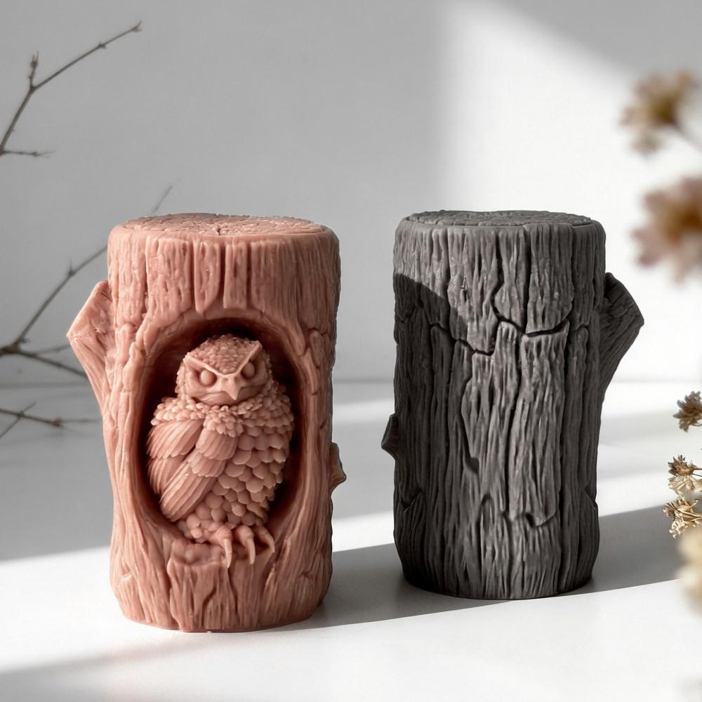 Diy Resin Mould Realistic Aroma Candle Holder Mold Tree Stump Owl Mold High-Quality Plaster Crafts Mold For Home Decoration
