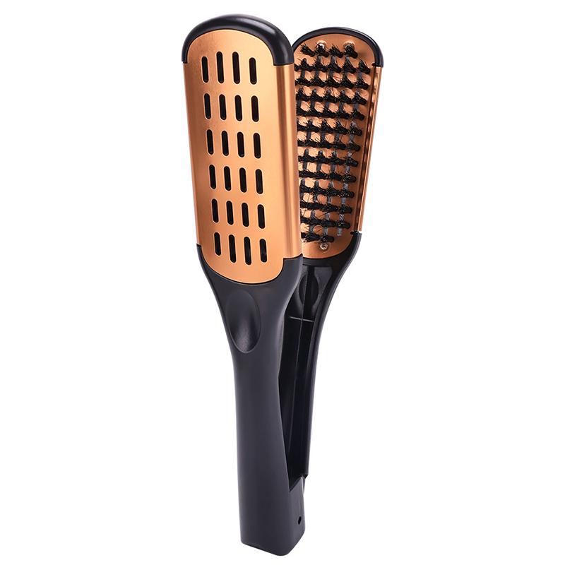 Pro Hairdressing Straightener Hair Brush Nylon Hair Straightening Double Brushes V Shape Comb Clamp Not Hurt Styling Tools DIY