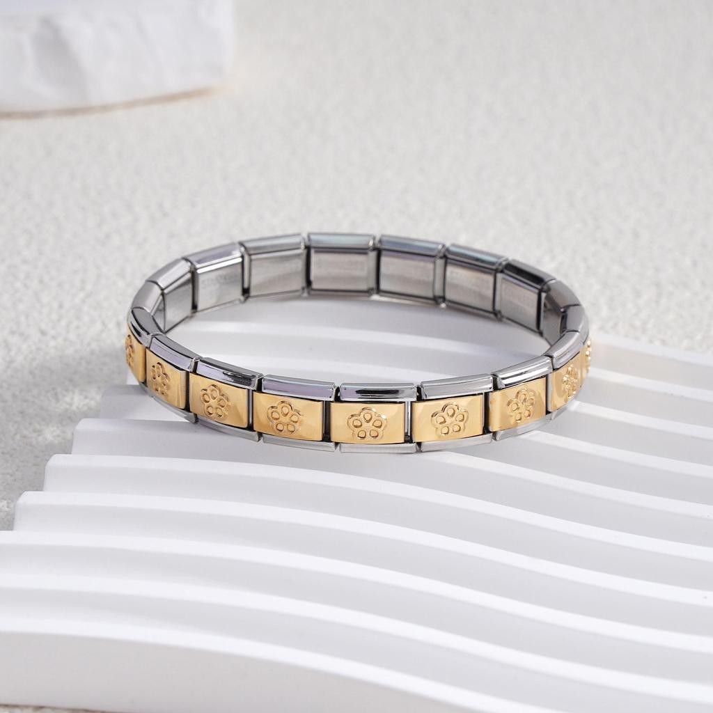 Italian Stainless Steel Love Heart & Star Modular Bracelet - Detachable Elastic Watch Band, European & American Fashion.