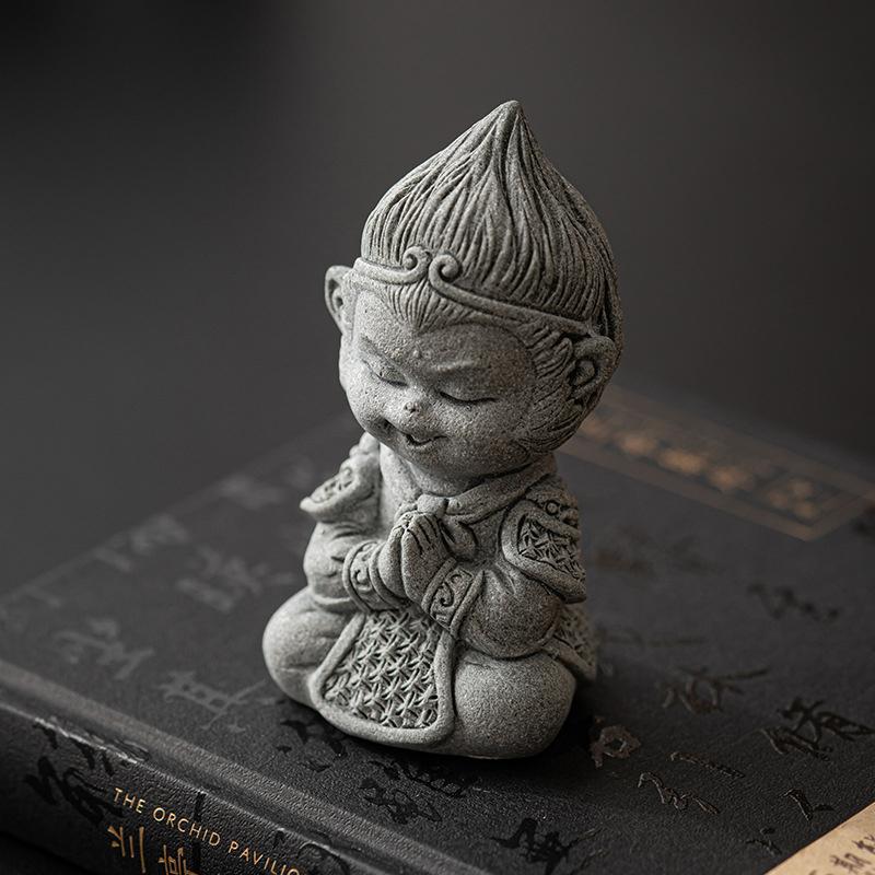 Sunwukong Sandstone Sitting Monkey Buddha Statue Monkey Figure Ornament Collectible Desktop Decoration Tea Pet Indoor Outdoor