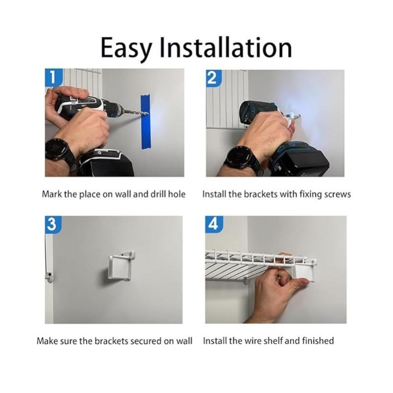 11Pieces Wire Shelf End Brackets White Sturdy Stainless Steel Closet Supports for Secure Wall Mounted Installation