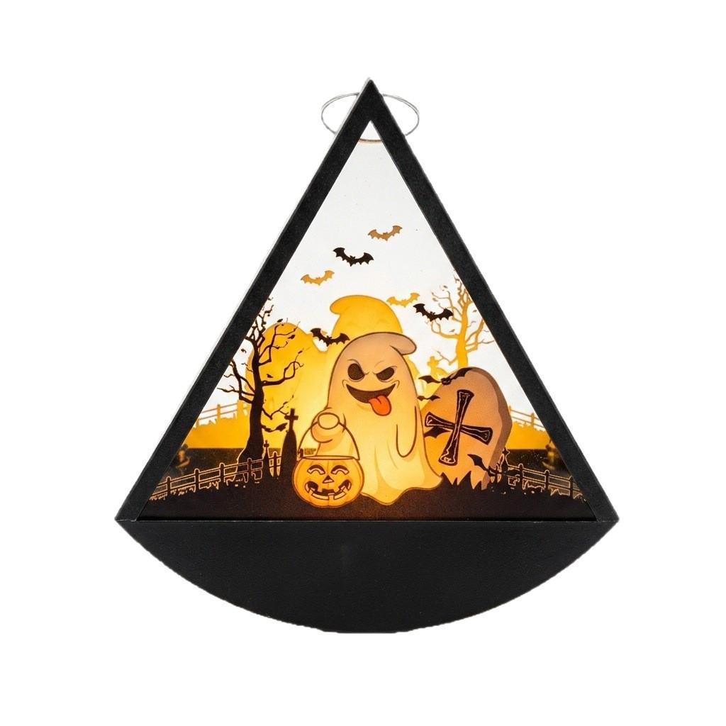 Halloween Swag Triangle Wind Lamp With Witch Ghost Pumpkin Print For Party Decorations And Gifts