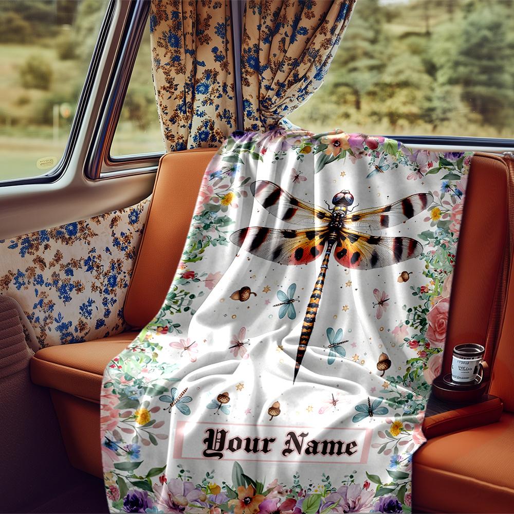 Dragonfly And Floral Garden Design Artwork Blanketcustomizable With Your Namecomfortable And Stylish Perfect For Travel Beds Chairs Offices Sofas