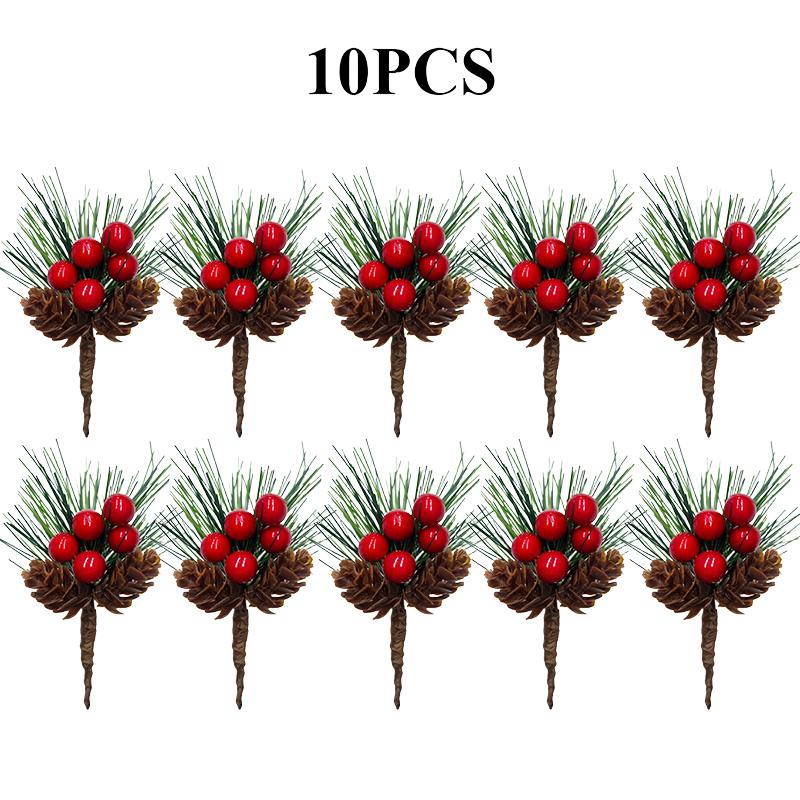 10PC Hanging Ornaments Christmas Decor Simulation Branches DIY Xmas Wreath Artificial Pine Cone Picks Holiday Decor Crafts