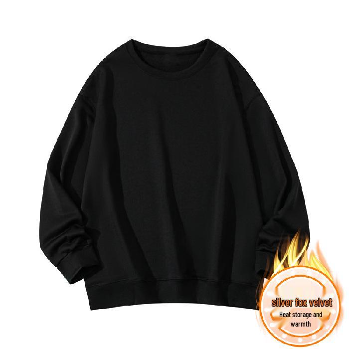 Unisex Heavyweight Fleece-Lined Sweatshirt - Solid Color, Versatile Long-Sleeve T-shirt for Autumn and Winter