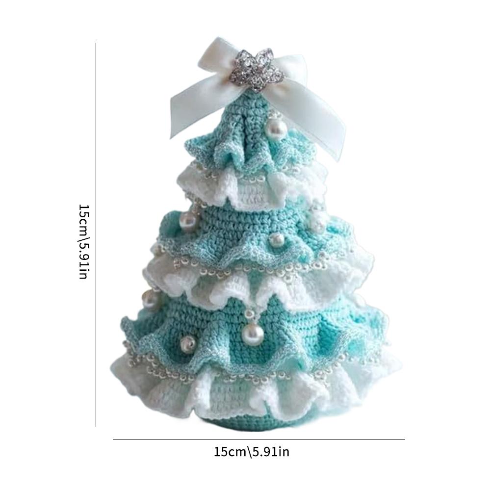 DIY-Häkel-Weihnachtsbaum-Set mit Schleife und Kunstperlen-Dekoration, Bastelstarter-Set, handgefertigter Häkel-Weihnachtsbaum, Heimdekoration