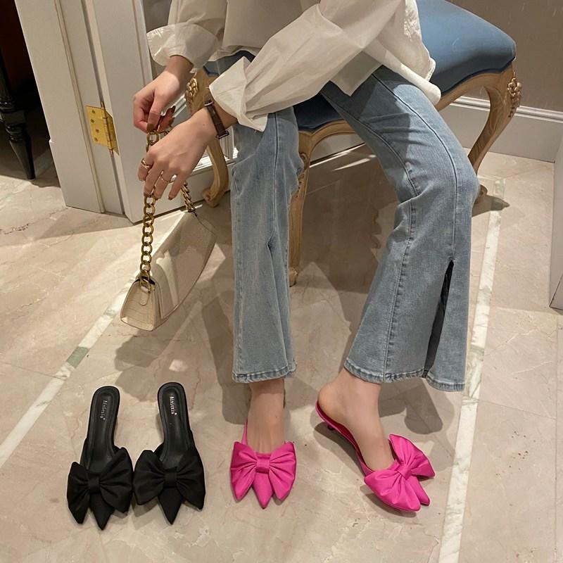 Spring and summer new fashion pointed middle heel thin heel bag head single shoes half slippers women wear high heels cool slippers