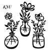 Commercial Space Wall Decoration 3Pcs Black Metal Flower Decor, Rustic Farmhouse Boho Art, Home Office Art Vase Floral Hanging Decor for Bathroom