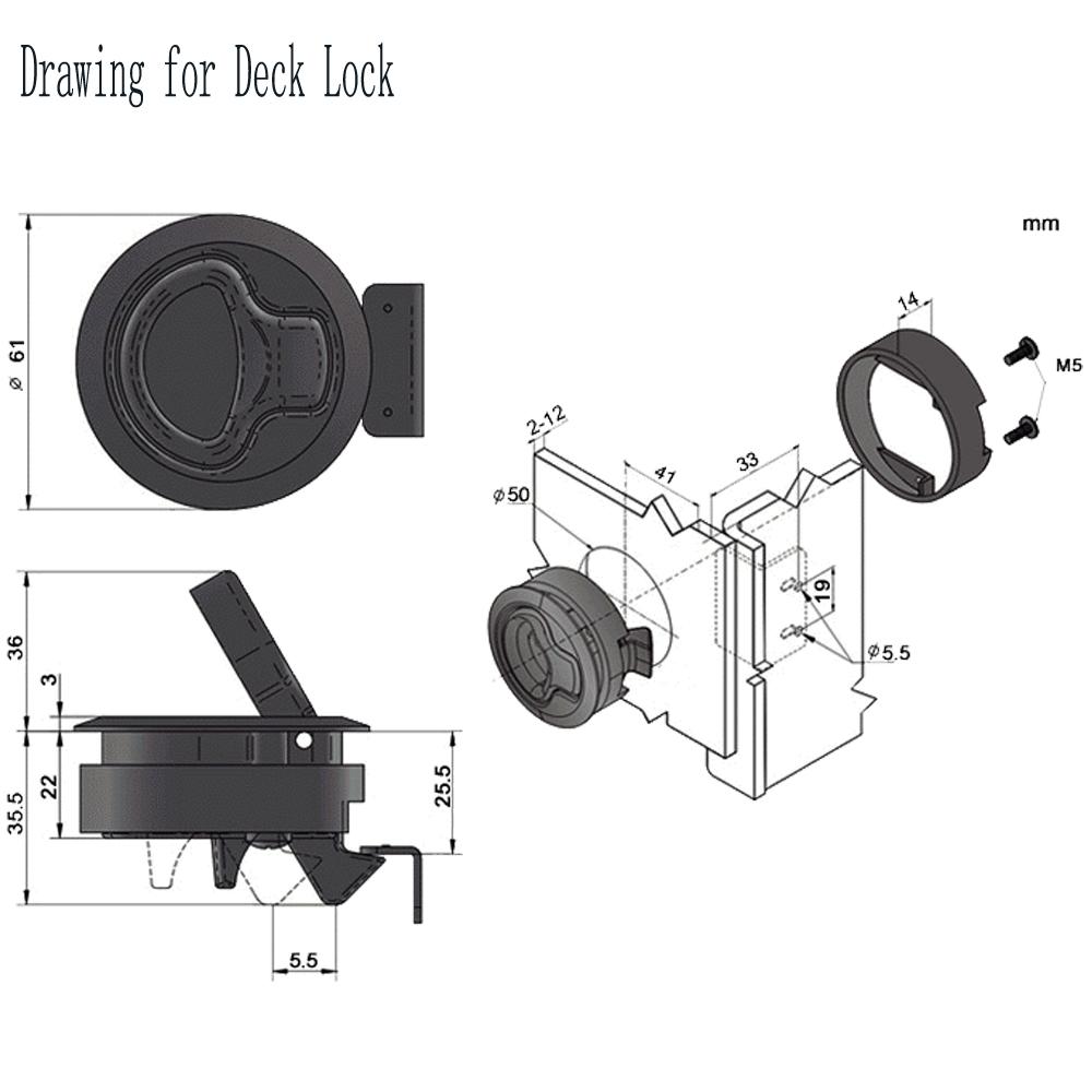 Round Flush Mount Hatch Plastic Handle Flush Marine Latch Cabinet Lift Pull Handle for RV Boat Deck Lock Stainless Steel Custom
