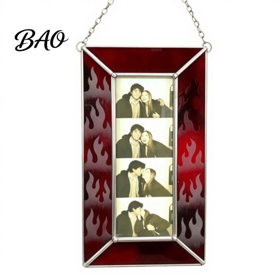 Holiday Commemorative Keepsake Acrylic Photo Frame Light Catcher, Retro Stained Glass Style Hanging Home Soft Furnishing Decor Display with