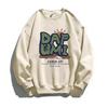 Women's Heavyweight 100% Cotton Round Neck Velvet-Lined Hoodie - Loose, Trendy, No-Hood, Perfect for Early Autumn