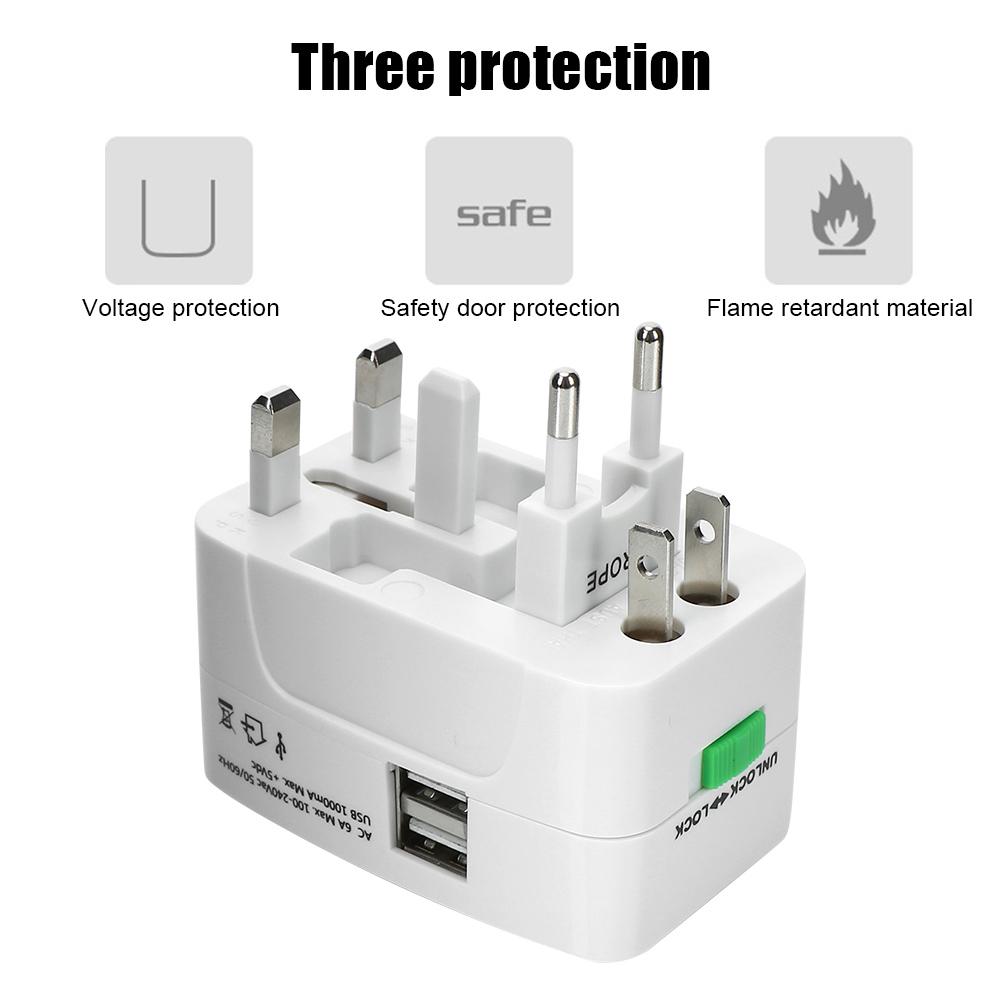 International Plug Adapter 2 USB Port Universal AU US UK EU Converter All in One World Travel AC Power Charger Adapter
