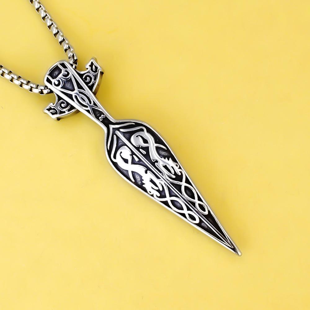 New Nordic Viking Celtic Wolf Head Sword Pendant Retro Hip Hop Punk Domineering Sword Necklace
