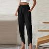 Women's Fashion Temperament Solid Color Casual Bunched Foot Pants Loose Pocket Cotton Hemp Cloth Small Foot Pants