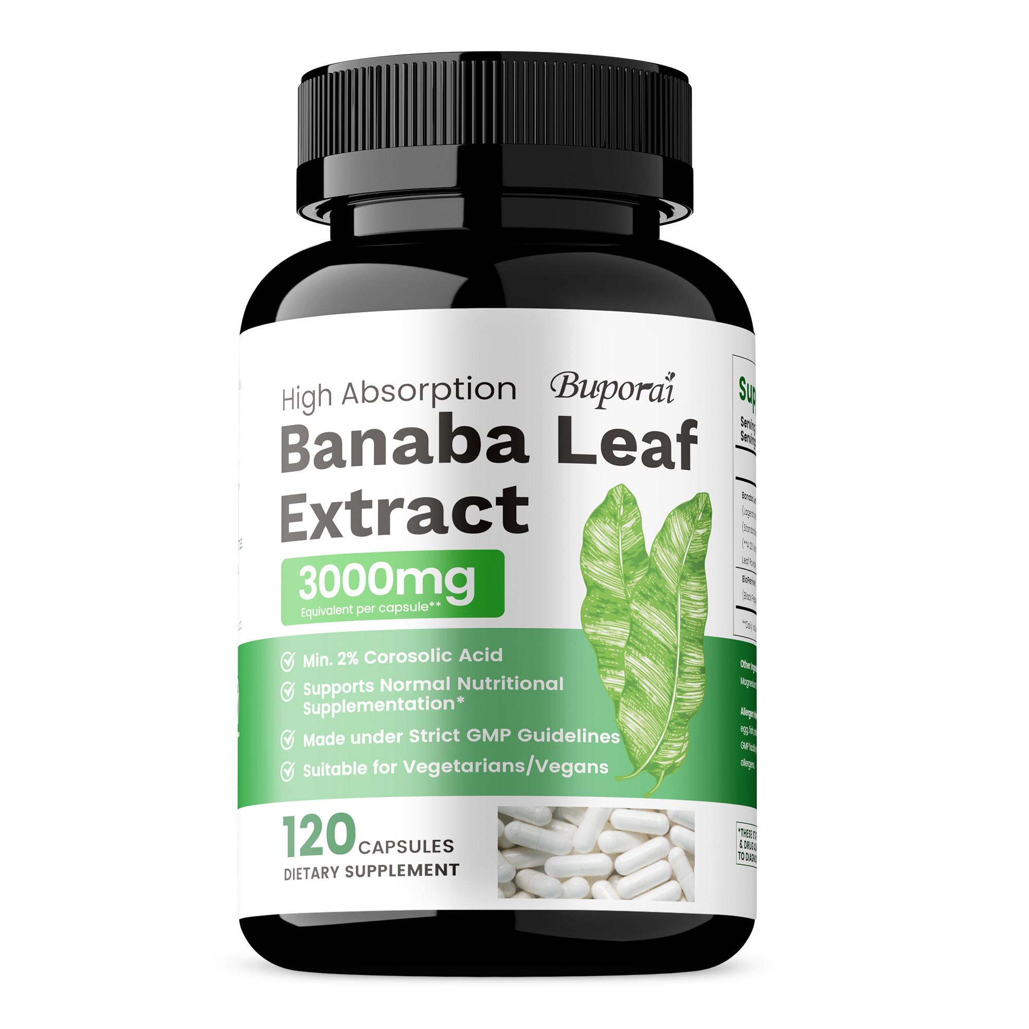 

Buporai nutritional supplement capsules, containing banana leaf extract, vegan, non-GMO, suitable for both men and women, 120 capsules per pack. 120