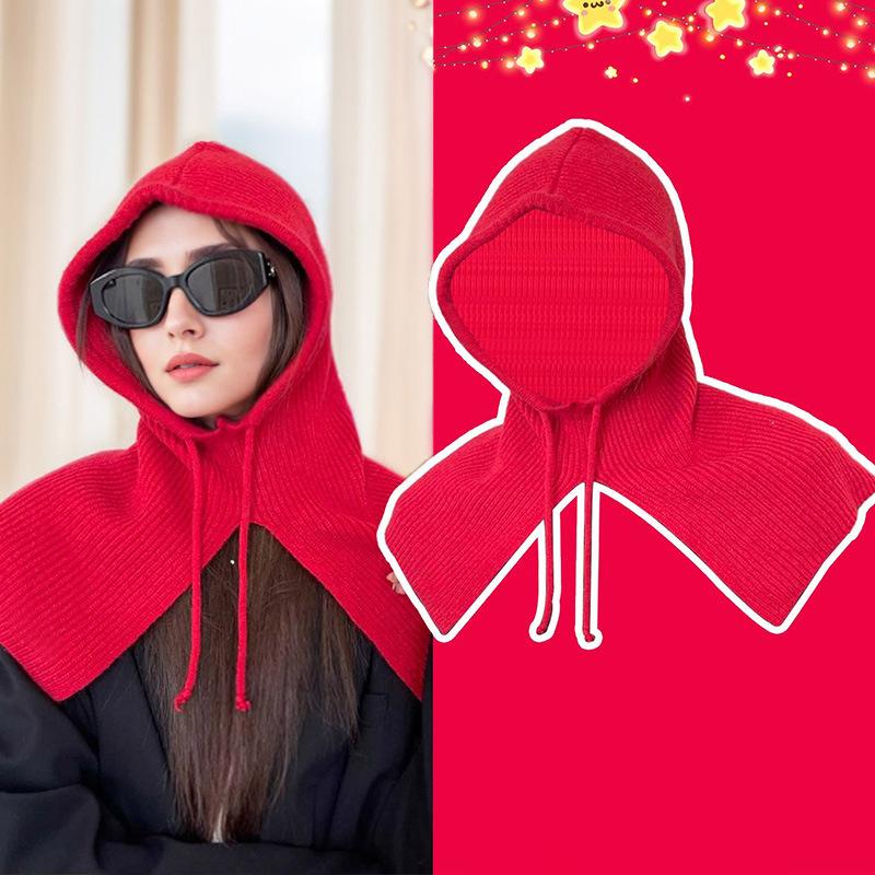 Căciulă Balaclava Stil Coreean de Iarnă pentru Femei Nouă la Modă și Versatilă Protecție Gât Protecție Împotriva Frigului Căciulă Tricotată Îngroșată și Călduroasă