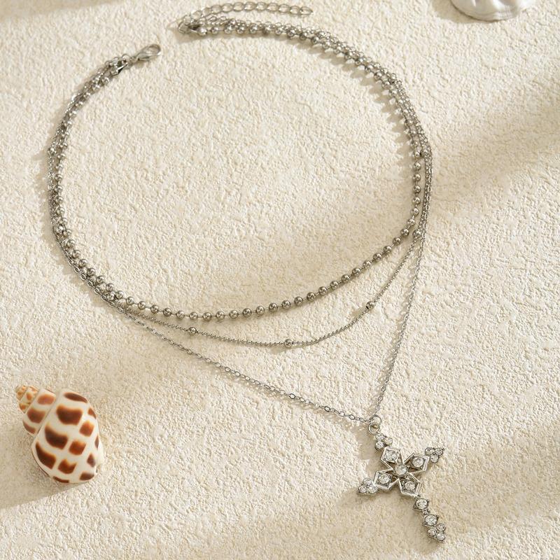 Cross necklace, diamond-set jewelry, niche high-end light luxury pendant, stacked collar jewelry, women's collarbone chain