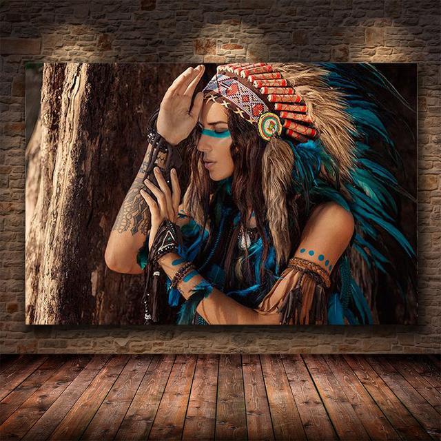 

Картина на холсте, индийская женщина-абориген, настенное искусство, холст, постеры и принты, печать фотографий для украшения дома, гостиной 70x120cm No Fram