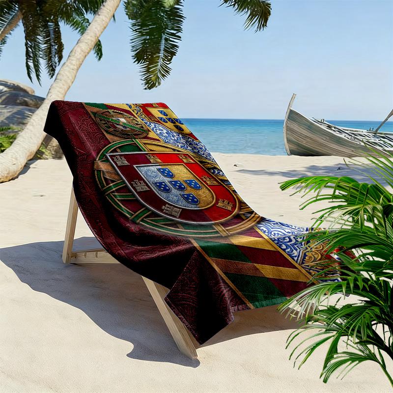 Portuguese Heritage Royal Emblem Beach Towel Beach Towel for Vacation Photos Portable for Travel Outdoor Pool Towel Seaside Absorbent Bath Towel