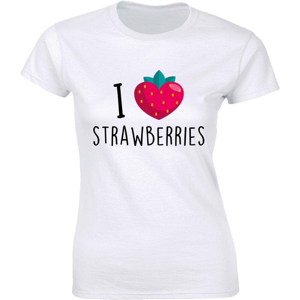 Womens Heart Strawberries Fruit T shirt Unisex T-Shirt S
