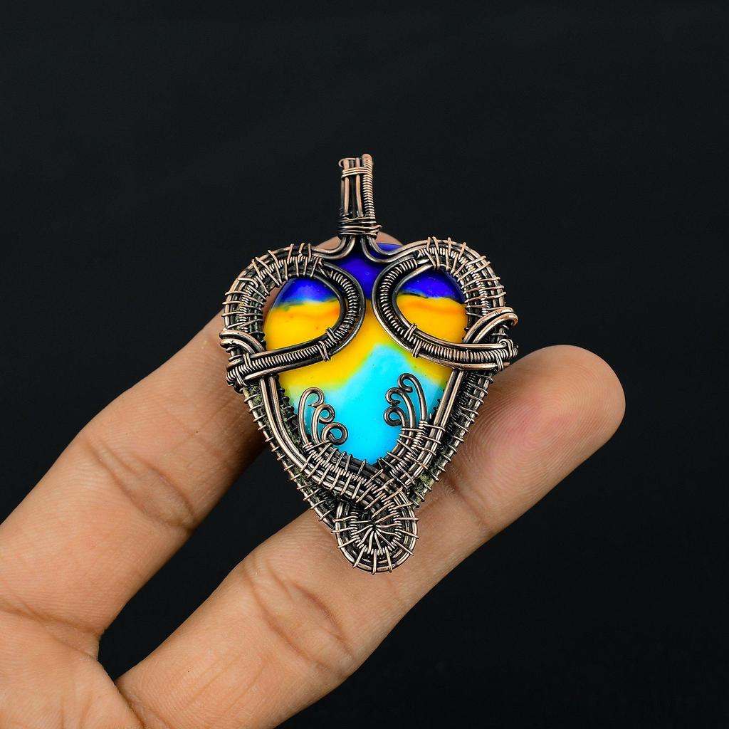 Multi Color Druzy Pendant, 999 Copper Wire Wrapped Gemstone Jewelry, Handmade Pendant, For Mother Day