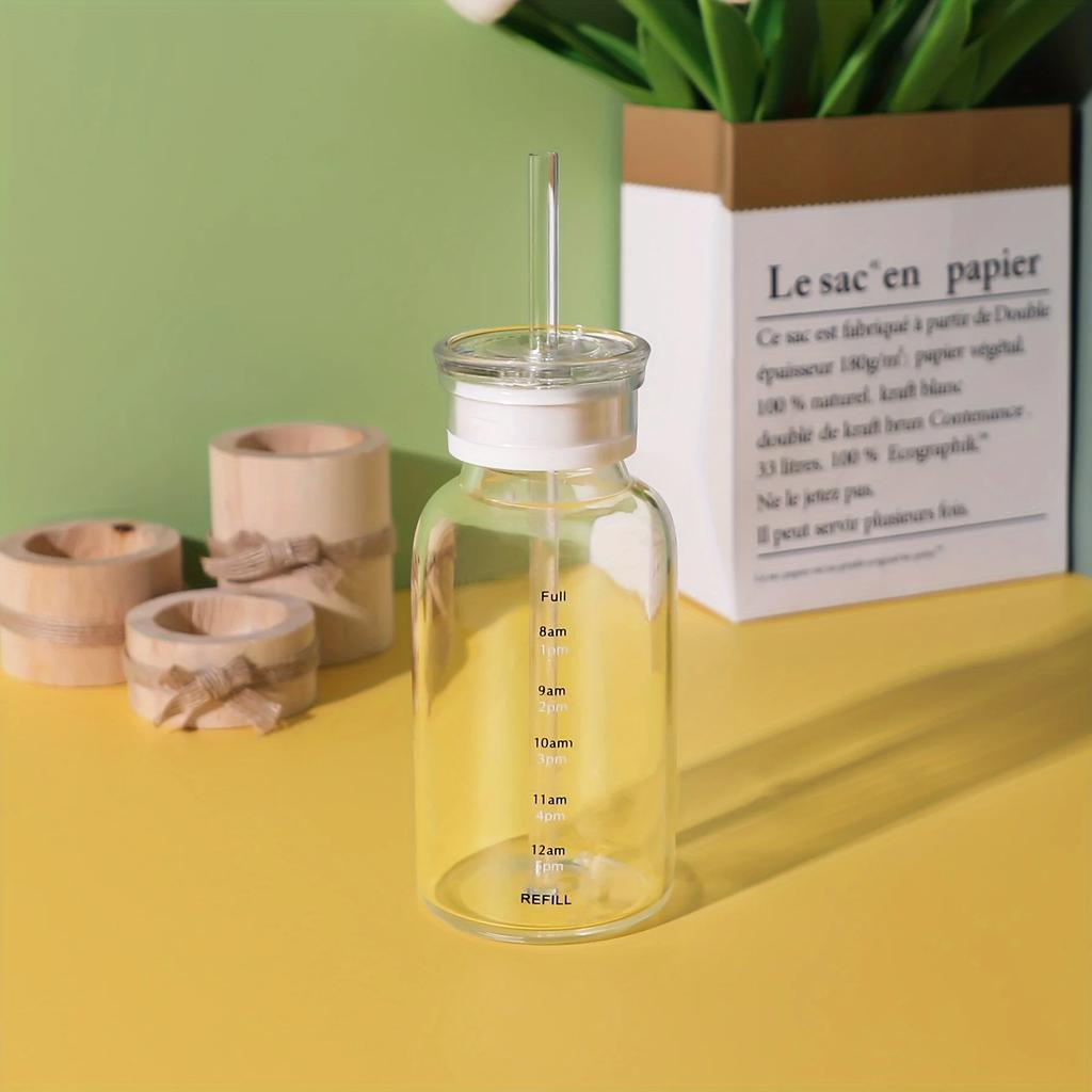 1pc - Large Capacity Glass Cup, Glass Cup With Time Scale, Transparent Tea Cup, Water Cup, Drinkware For Restaurants