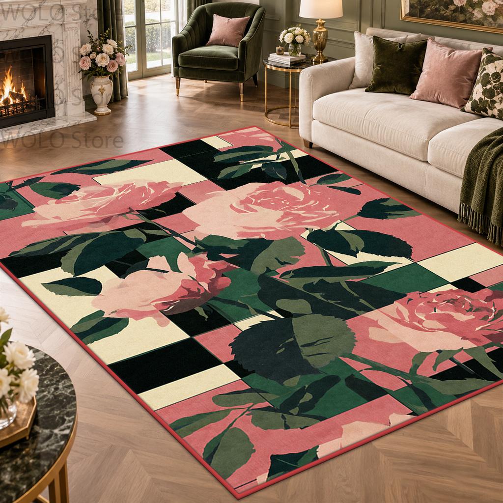 Modern Abstract Camellia Geometric Floral Area Rug Soft Plush Durable Living Room Carpet Easy Clean Floor Mat Decoration Home