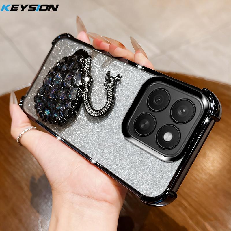

KEYSION Shockproof Plating TPU Phone Case for HONOR X8c X8b X8A Glitter Jewelled Swan kickstand Back Cover for Honor X8A X8b X8c for Honor X8c чёрный
