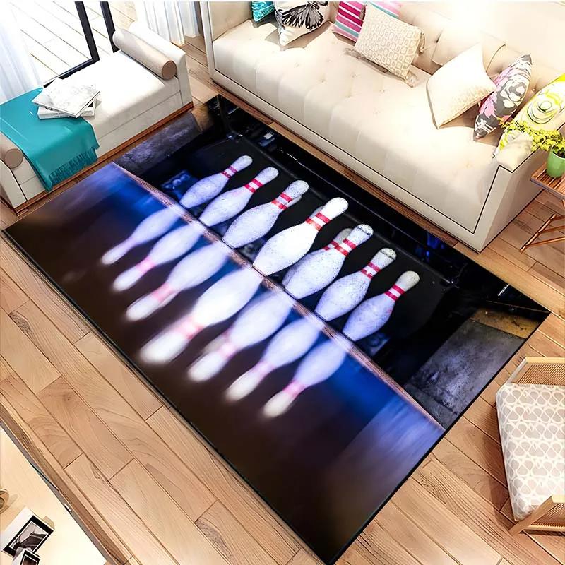 Bowling Party Area Rug for Boys Bedroom Living Room Decor Bowling Ball Carpet Sport Theme Floor Mat Non Slip Entrance Doormat
