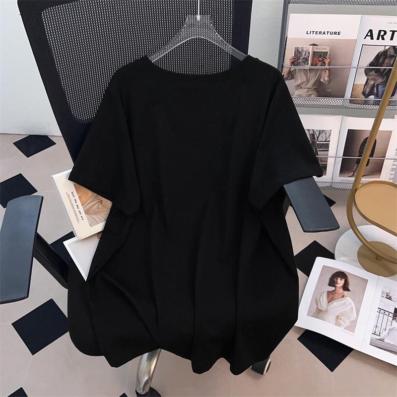Women's Plus Size Mid-Length Loose Short-Sleeve Round Neck T-Shirt (200/300/350 Jin)