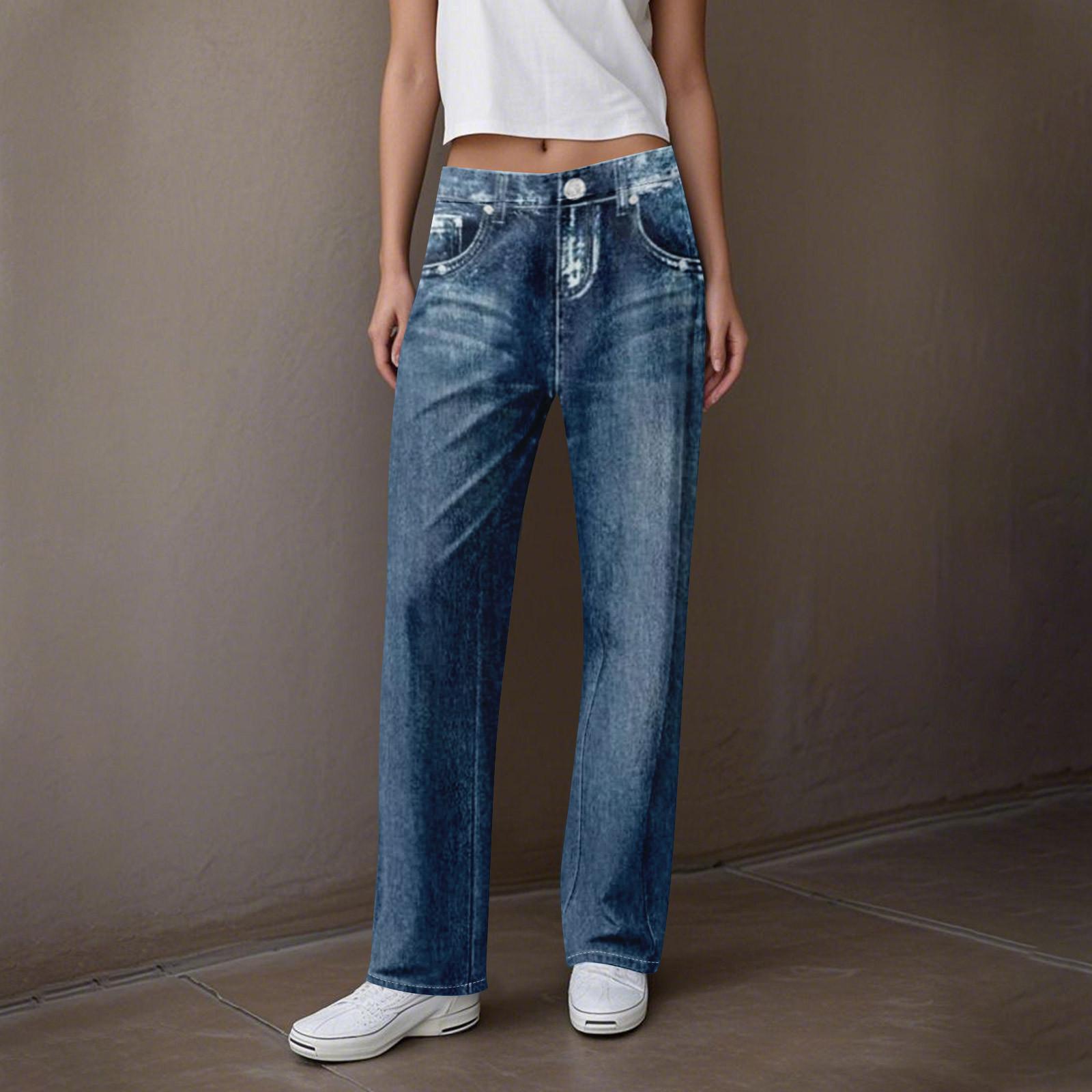 

Women s Casual Sports Pants Sweatpant Jeans Print Denim Pants L синій