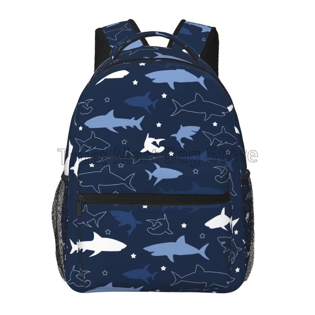 Cute Cartoon Sharks Pattern Backpacks for Adults Teens Student Bookbag Durable Casual Laptop Daypack for Travel Hiking Camping