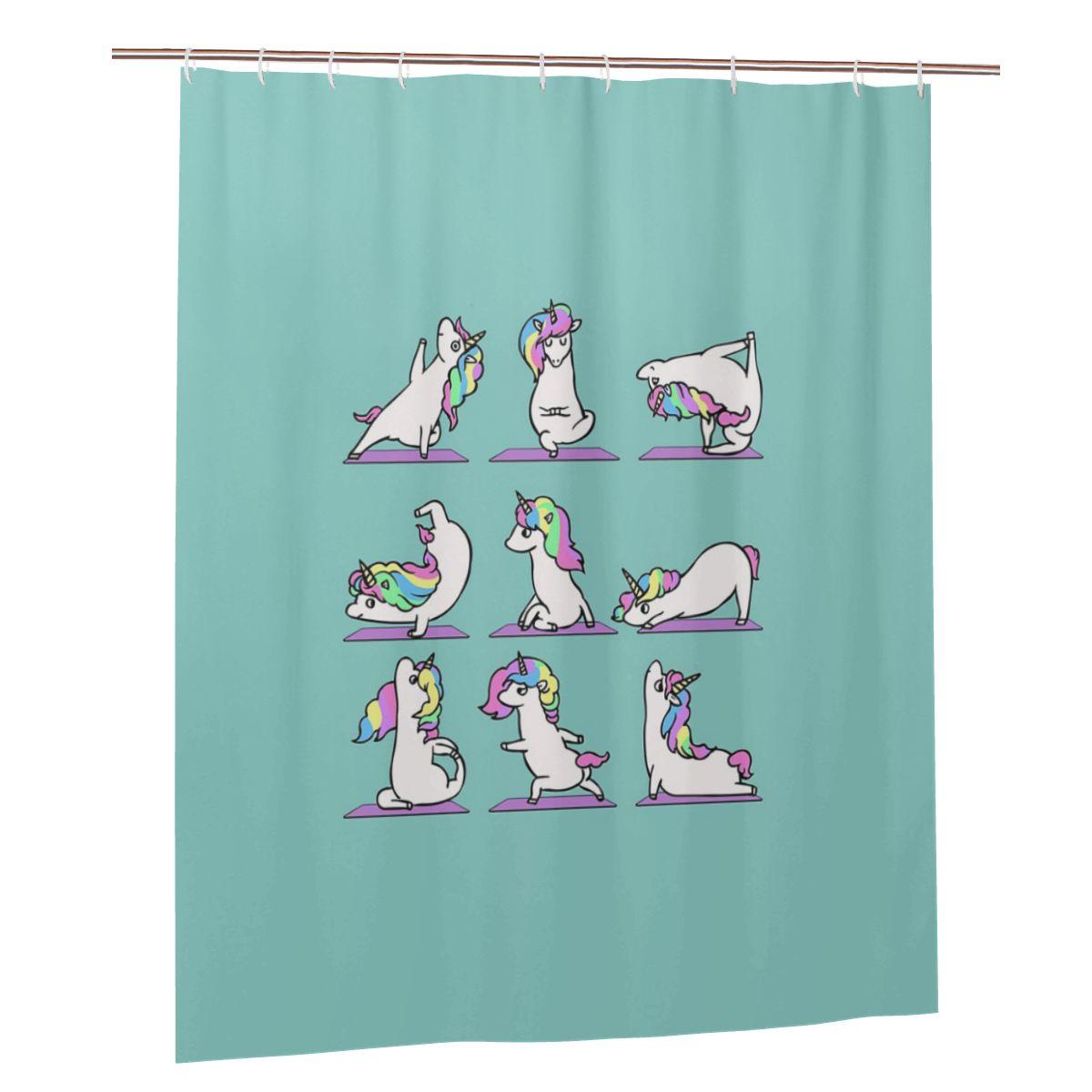 

Unicorn Yoga Shower Curtain Bathroom Polyester Waterproof Bath Curtains With Hooks W60H190(CM)-1 Pcs